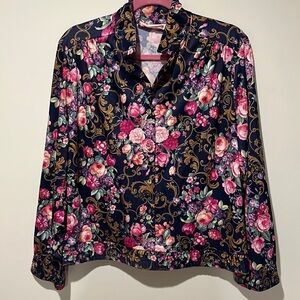 VINTAGE FLORAL WOMEN LONGSLEEVE TOPS SIZE M